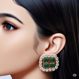 Green Kundan Square Stud